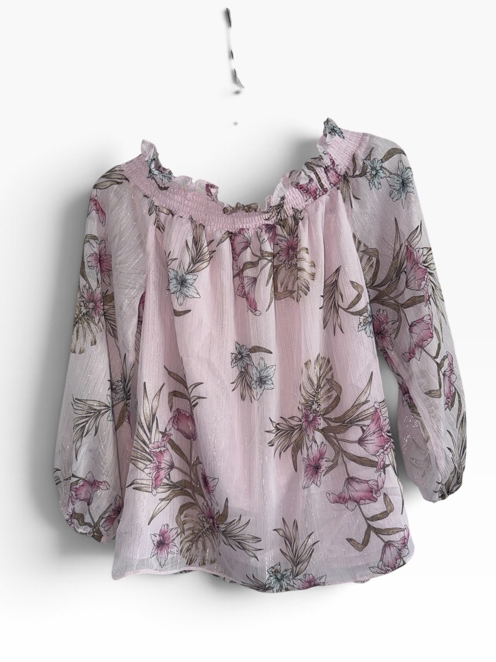 White House Black Market Floral Off-the-Shoulder Blouse size M